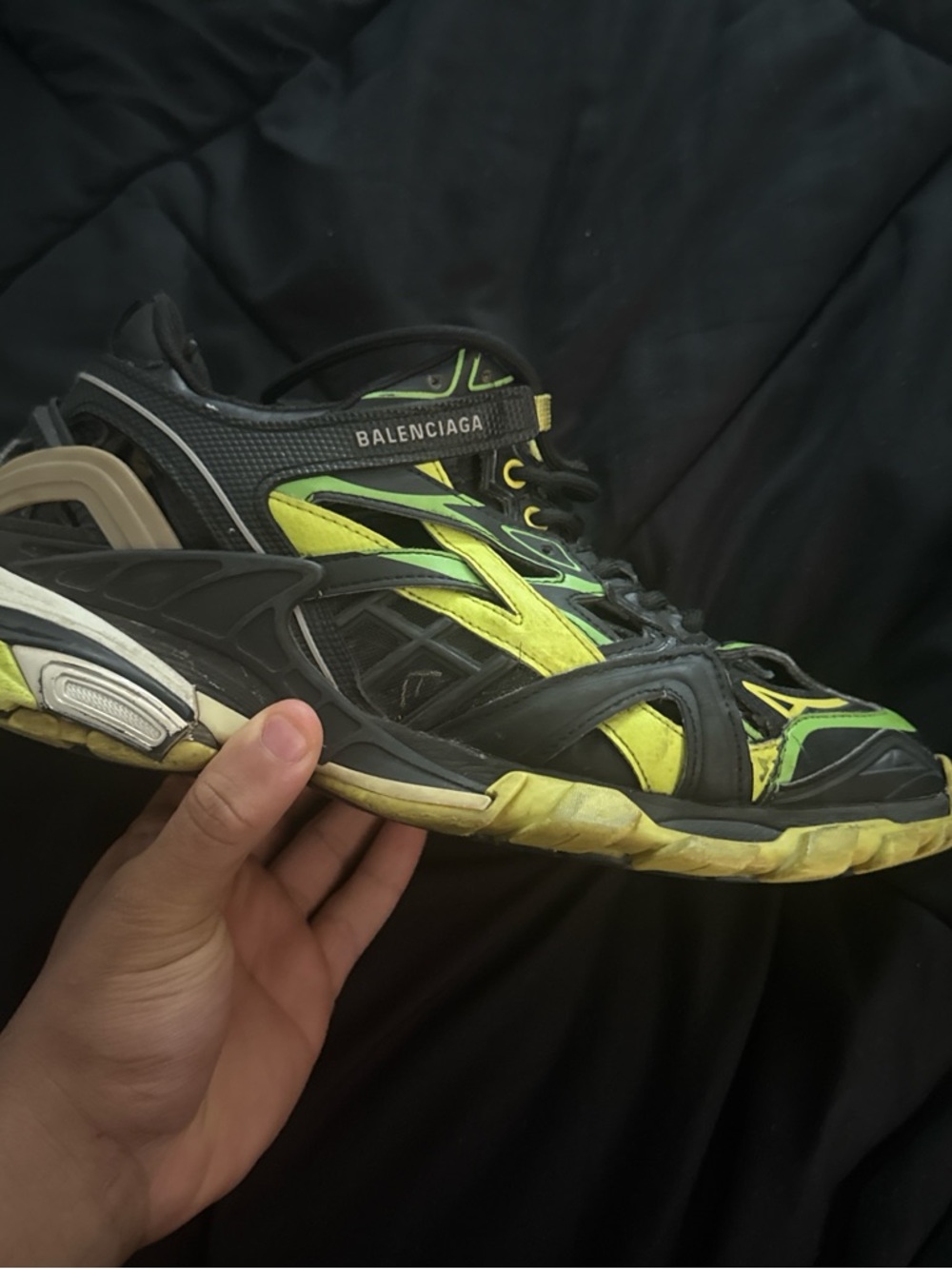 Balenciaga Black with Neon Yellow/Green Trail Runner Sneaker